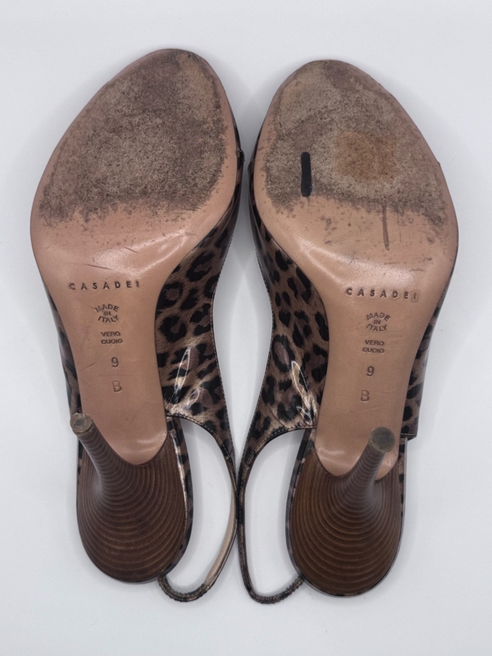 Casadei Leopard Print Patent Leather Black/Brown Slingback Peep-Toe Heels Sz 9B - Picture 6 of 7